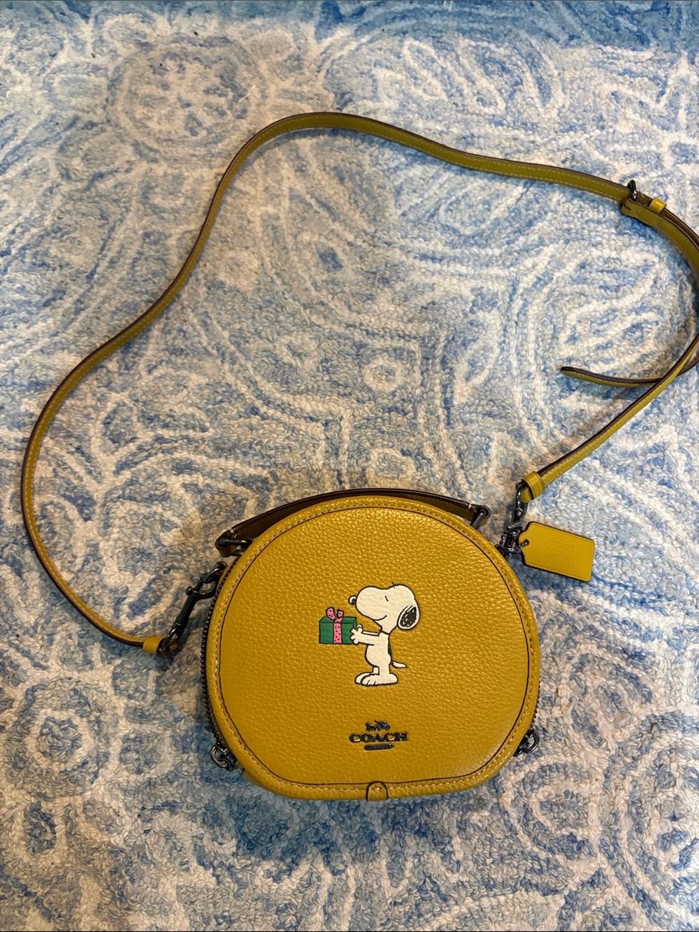 Coach Yellow Leather Snoopy Circle Crossbody Bag